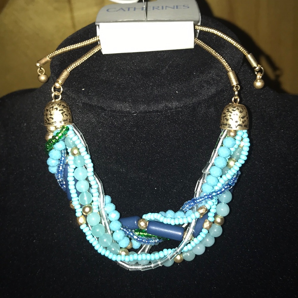 Catherines Women’s Turquoise and Gold Beaded Adjustable Multi-Strand Bracelet